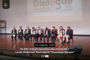 📍The Thammasat University Research and Consultancy Institute (TU-RAC) participated in the Rector Meets the Thammasat Community, Year 2: Leader Walkaround – Town Hall #5 "Thammasat Dialogue"